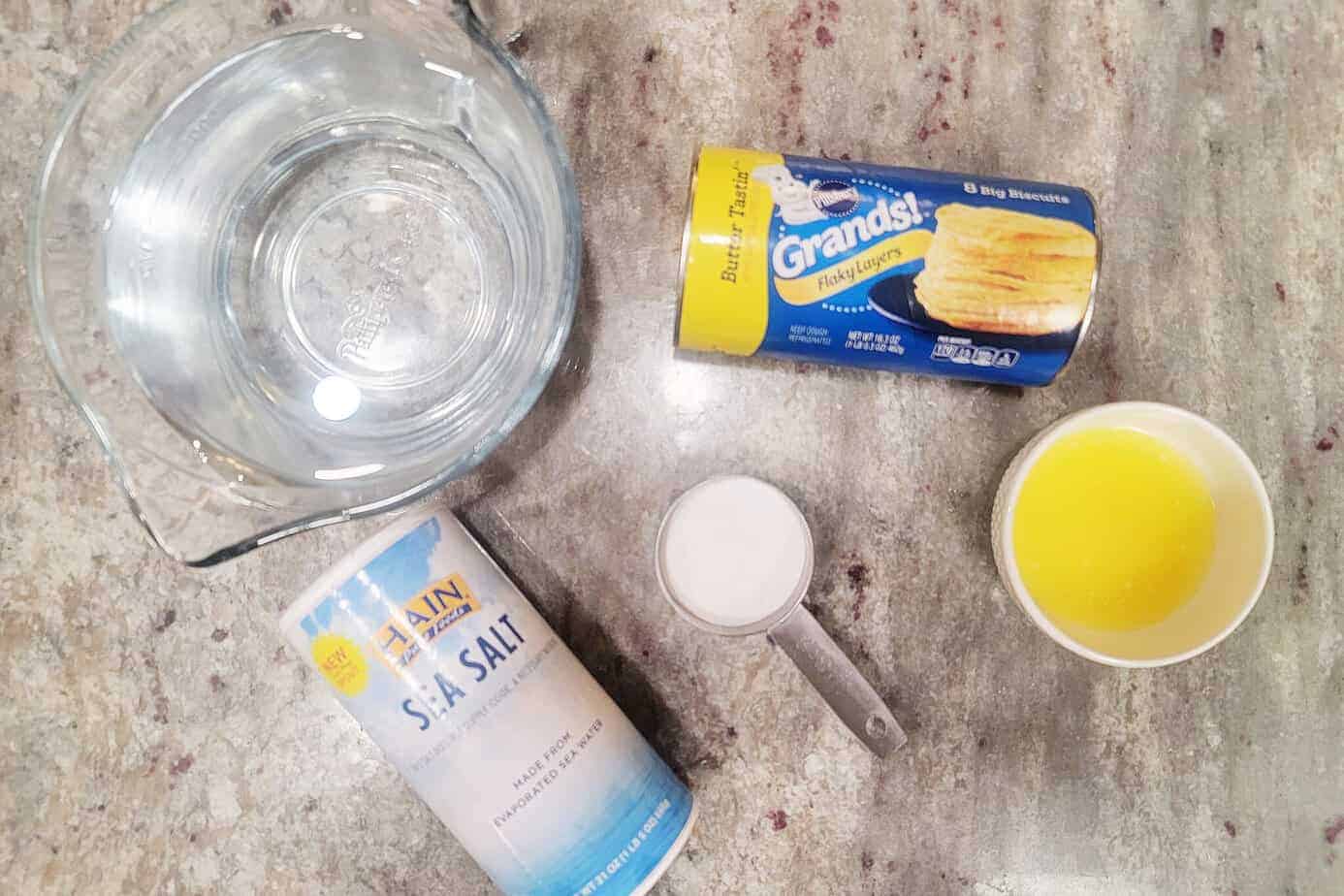 pretzel bites ingredients on a granite counter
