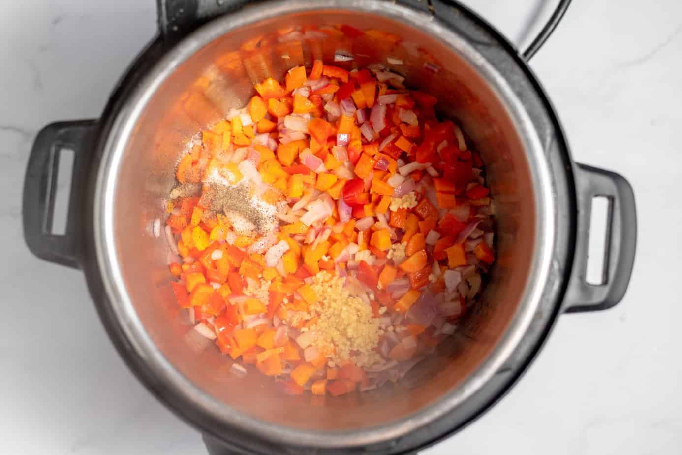 peppers onions and carrots in instant pot after sauteing