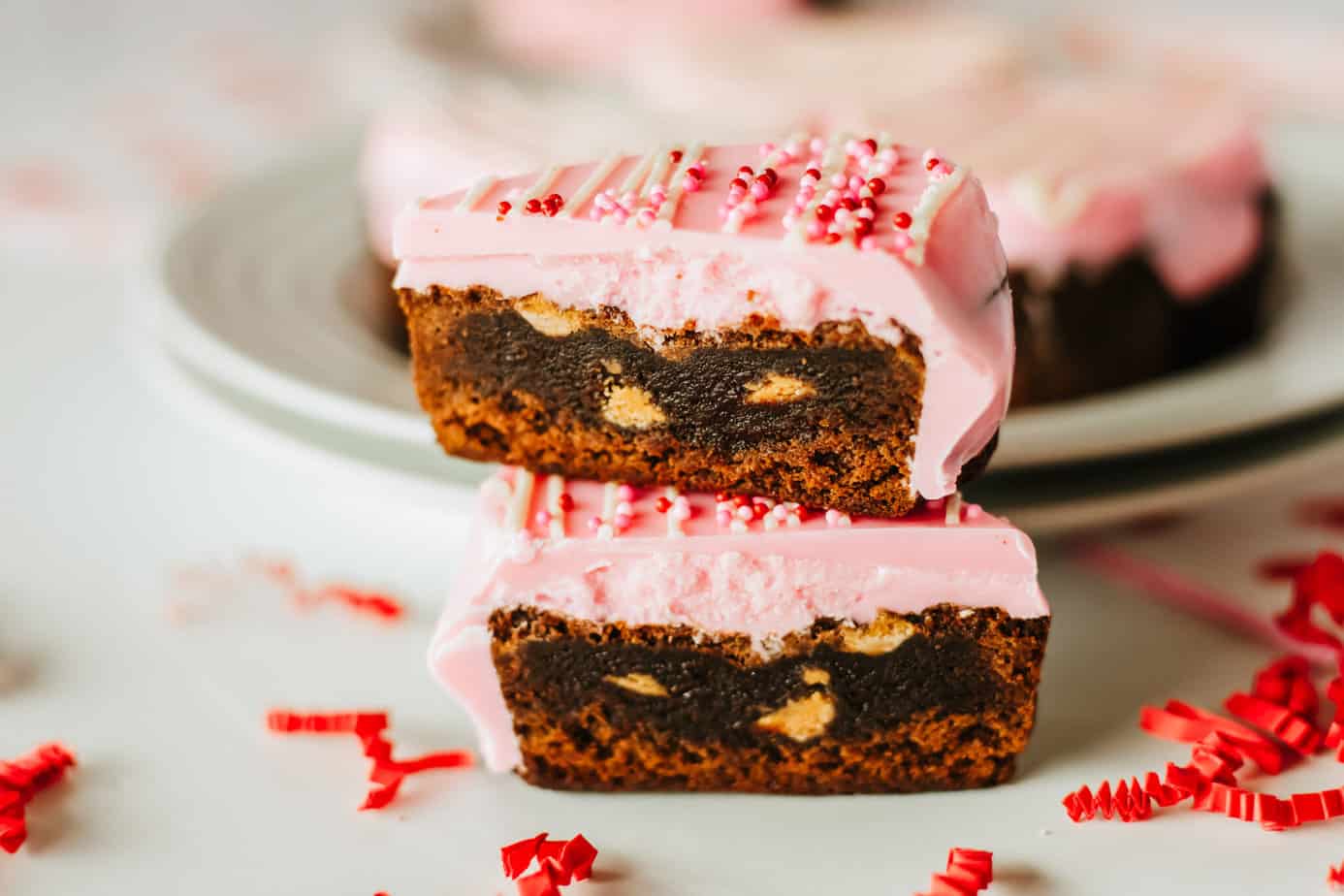 a Perfect Valentine Brownie cut in half