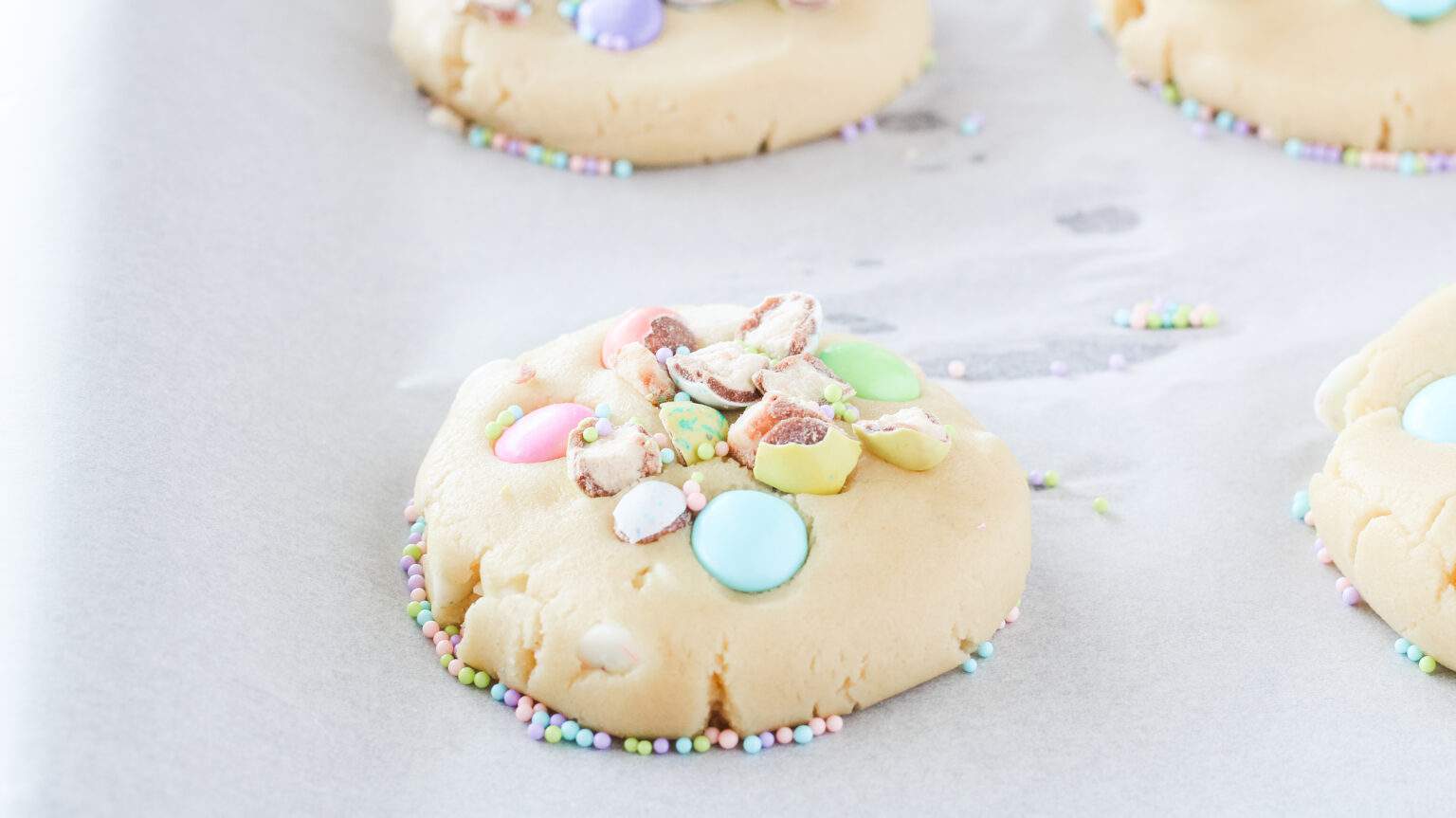 easter cookies on parchment paper