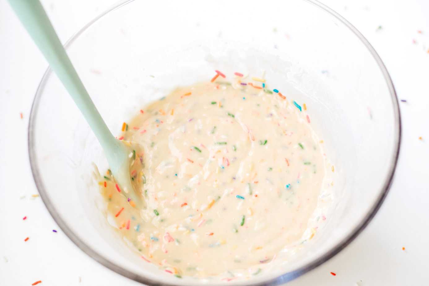 sprinkles mixed into to funfetti pancake batter