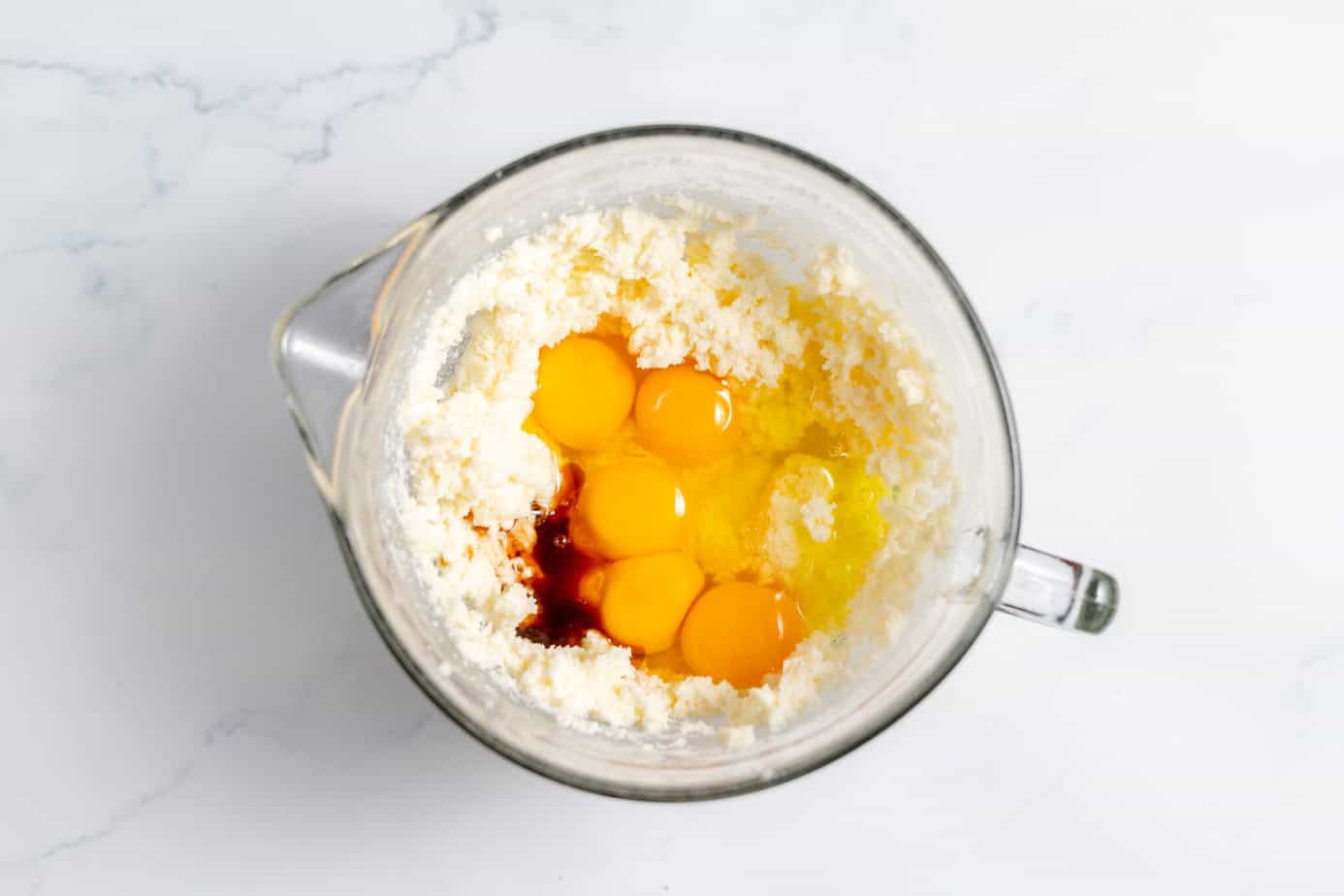 eggs added to butter and dry ingredients