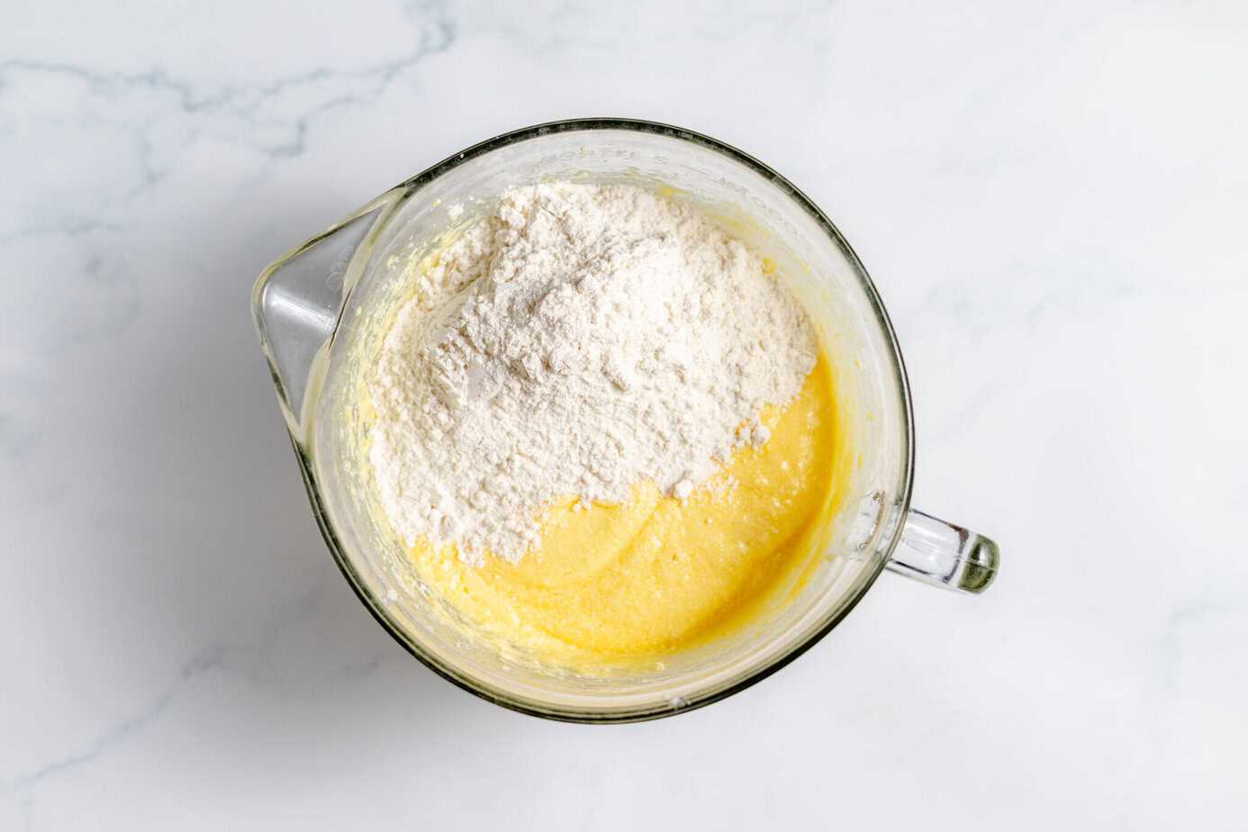 flour added to pound cake batter