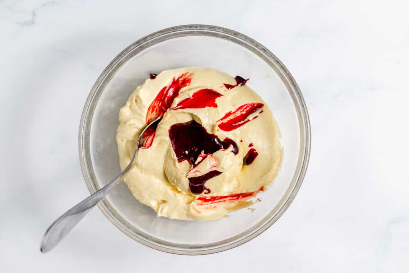 red food coloring added to cake batter