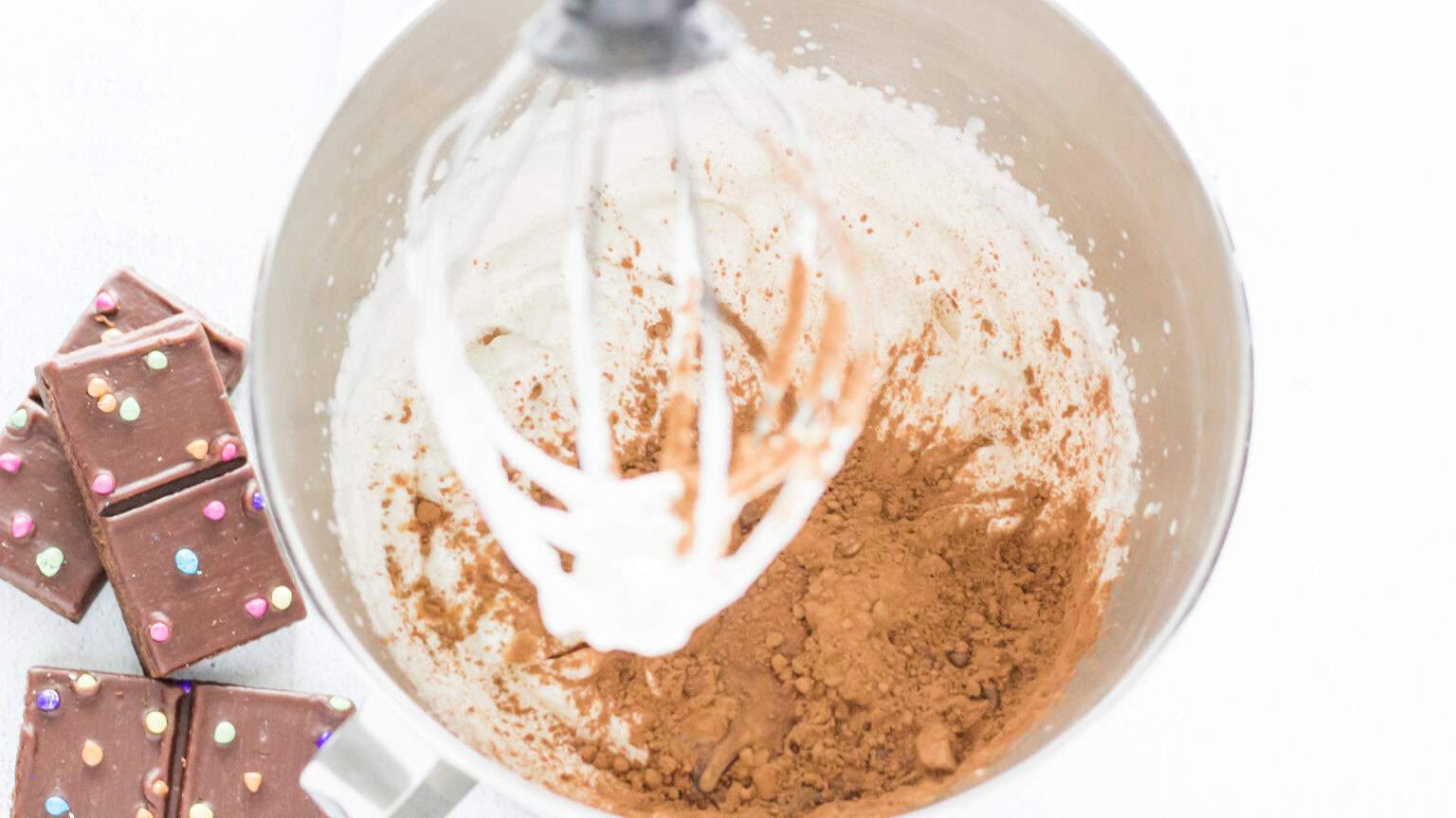 adding brownie mix to whipped cream