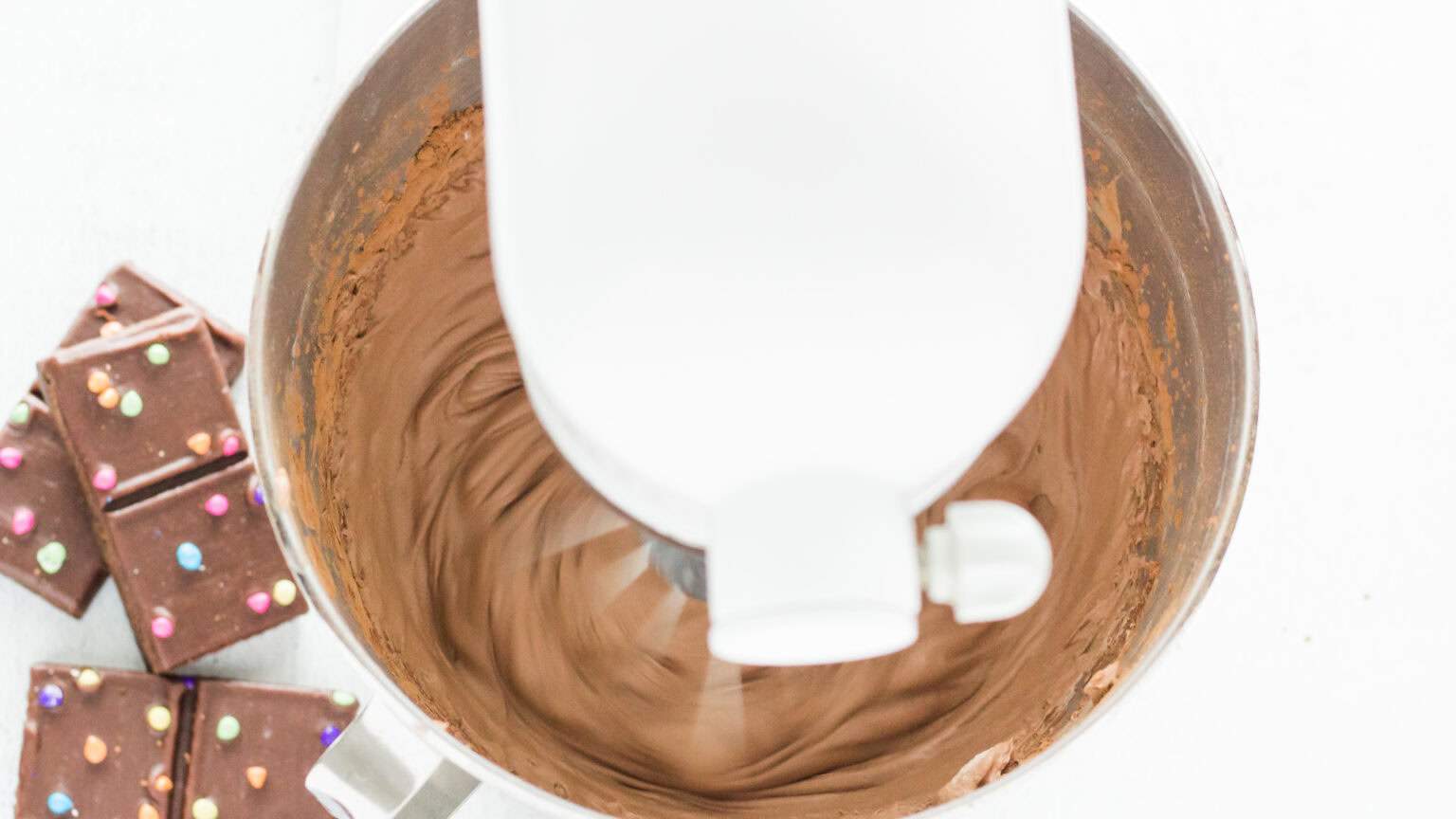 mixing up brownie ice cream in mixer