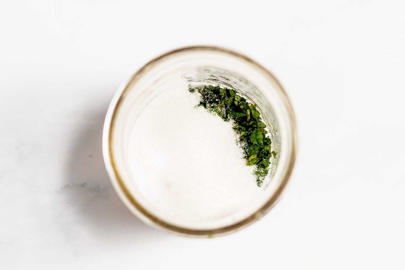 mint and sugar in mixing bowl
