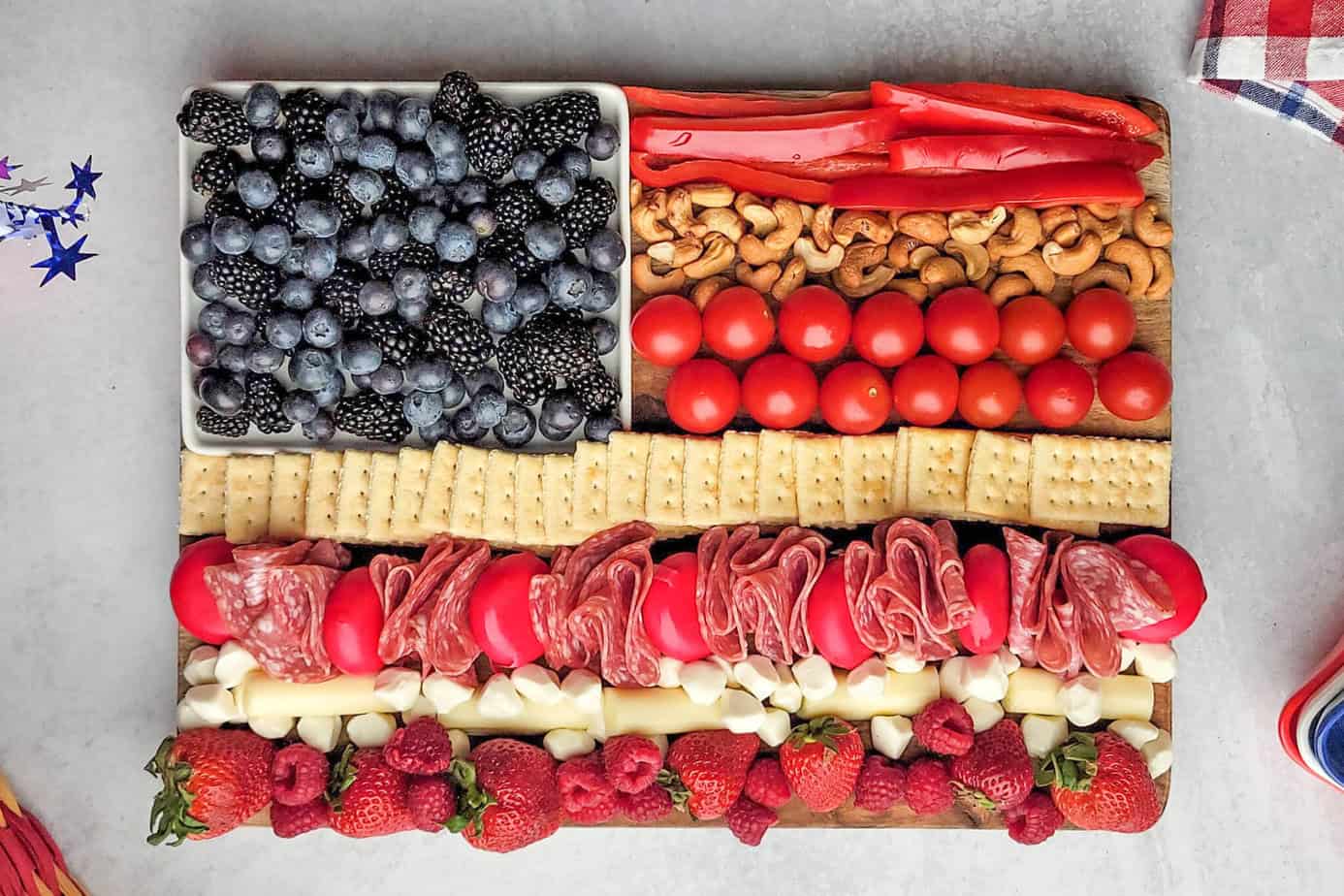 4th of July Charcuterie Board that looks like an American Flag
