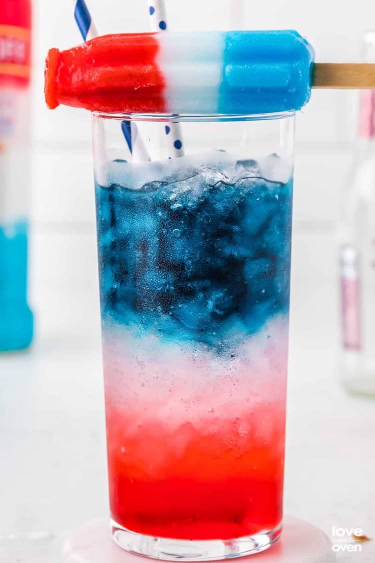 a glass with Red, White and Blue Cocktail