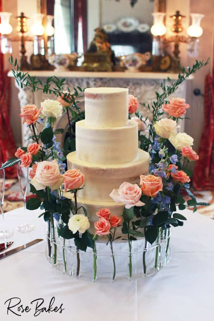 Floral Wreath Cake Stand with Semi Naked Wedding Cake