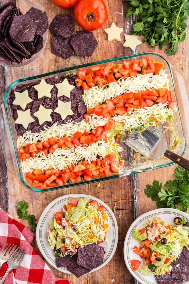 Taco Salad Flag in baking dish