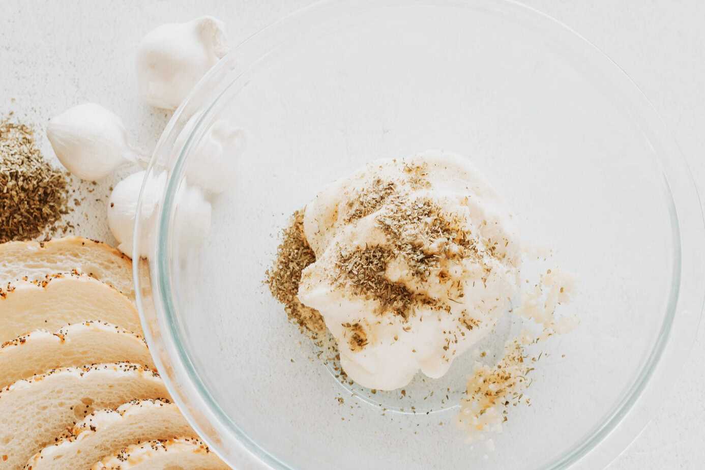 fresh butter in a bowl with garlic and herbs
