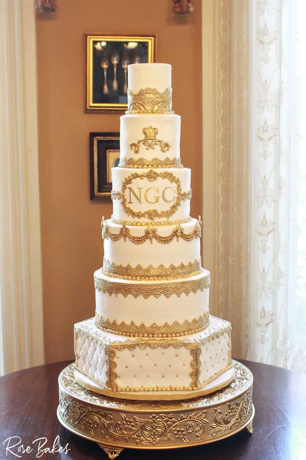 magnolia ball gold embellished wedding cake