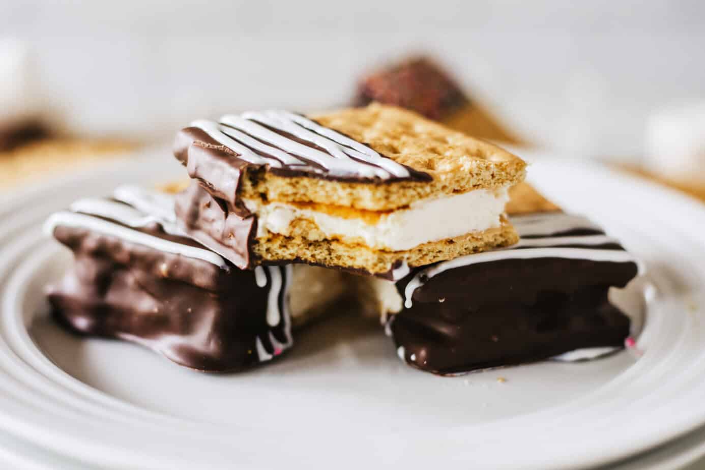 frozen smores on a white plate