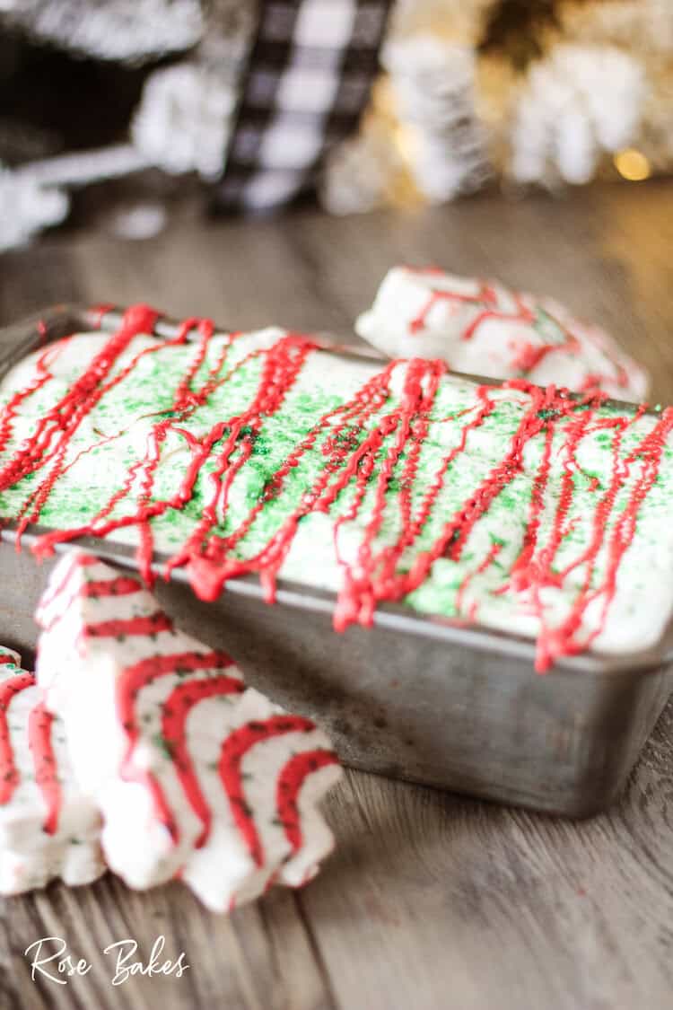 Little Debbie Christmas Tree Cakes Ice Cream frozen in bread pan