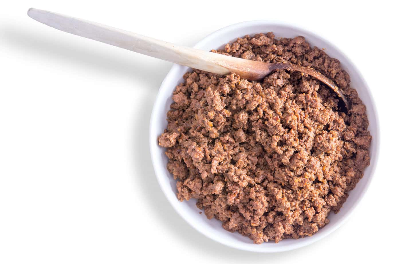 taco meat - ground beef in a bowl with taco seasoning