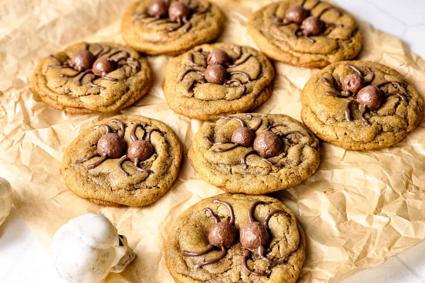 spider cookies on parchment