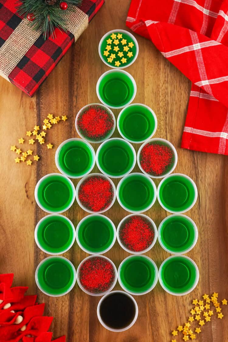 christmas jello shots in the shape of a christmas tree