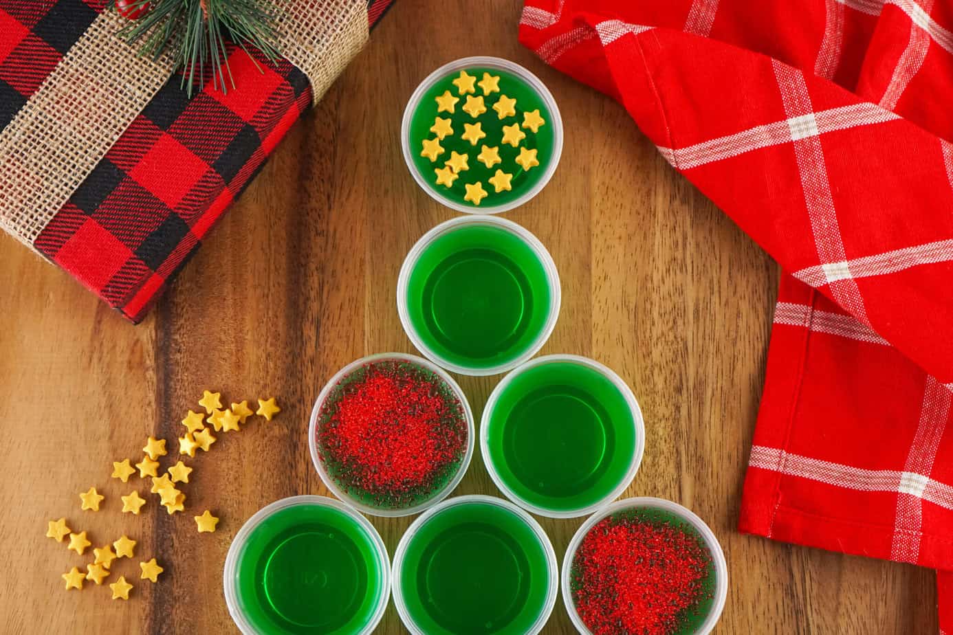 the top few rows of the christmas tree jello shots