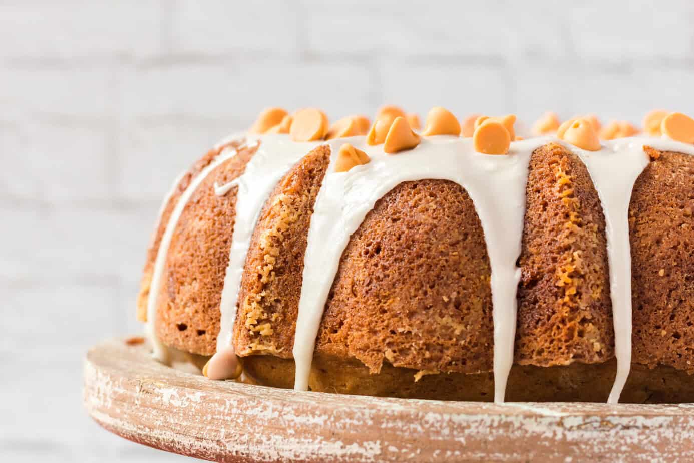 butterscotch bundt cake from the side
