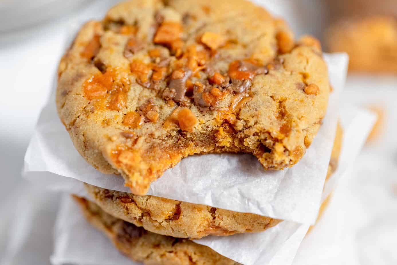 a butterfinger cookie with a bite missing