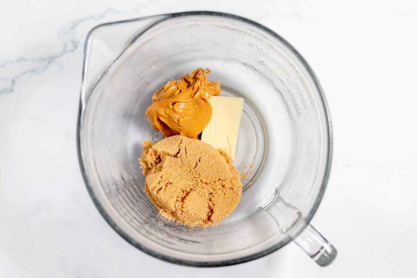 brown sugar butter and peanut butter in mixing bowl