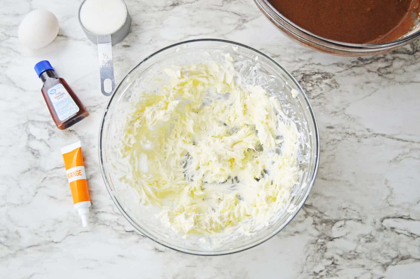 cream cheese mixture in a clear bowl