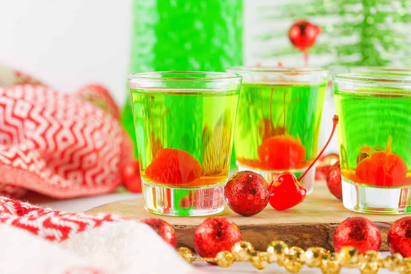 grinch shots with christmas decor