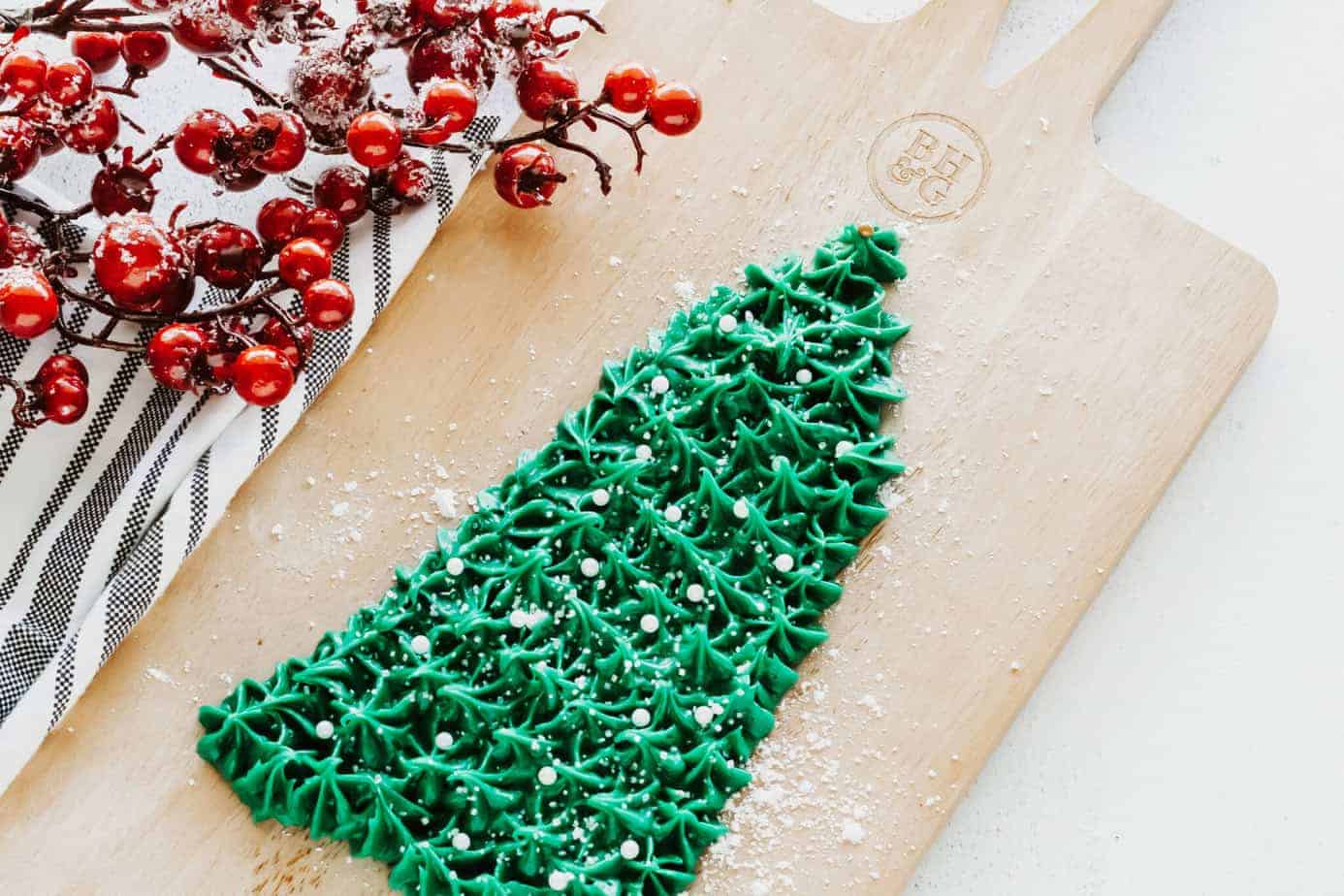 finished christmas tree frosting board