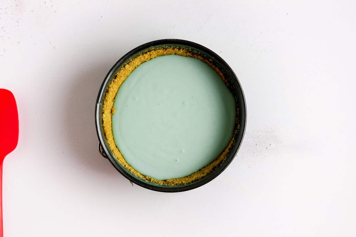 blue batter in pan