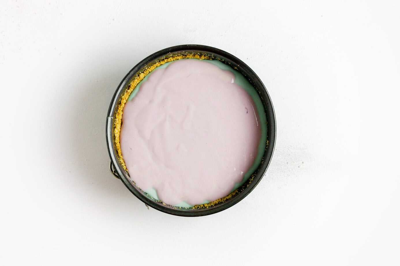 pink batter in pan