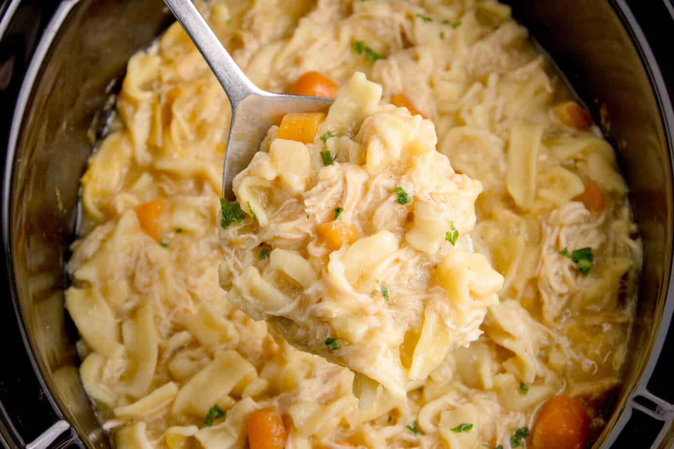 creamy crockpot chicken and noodles