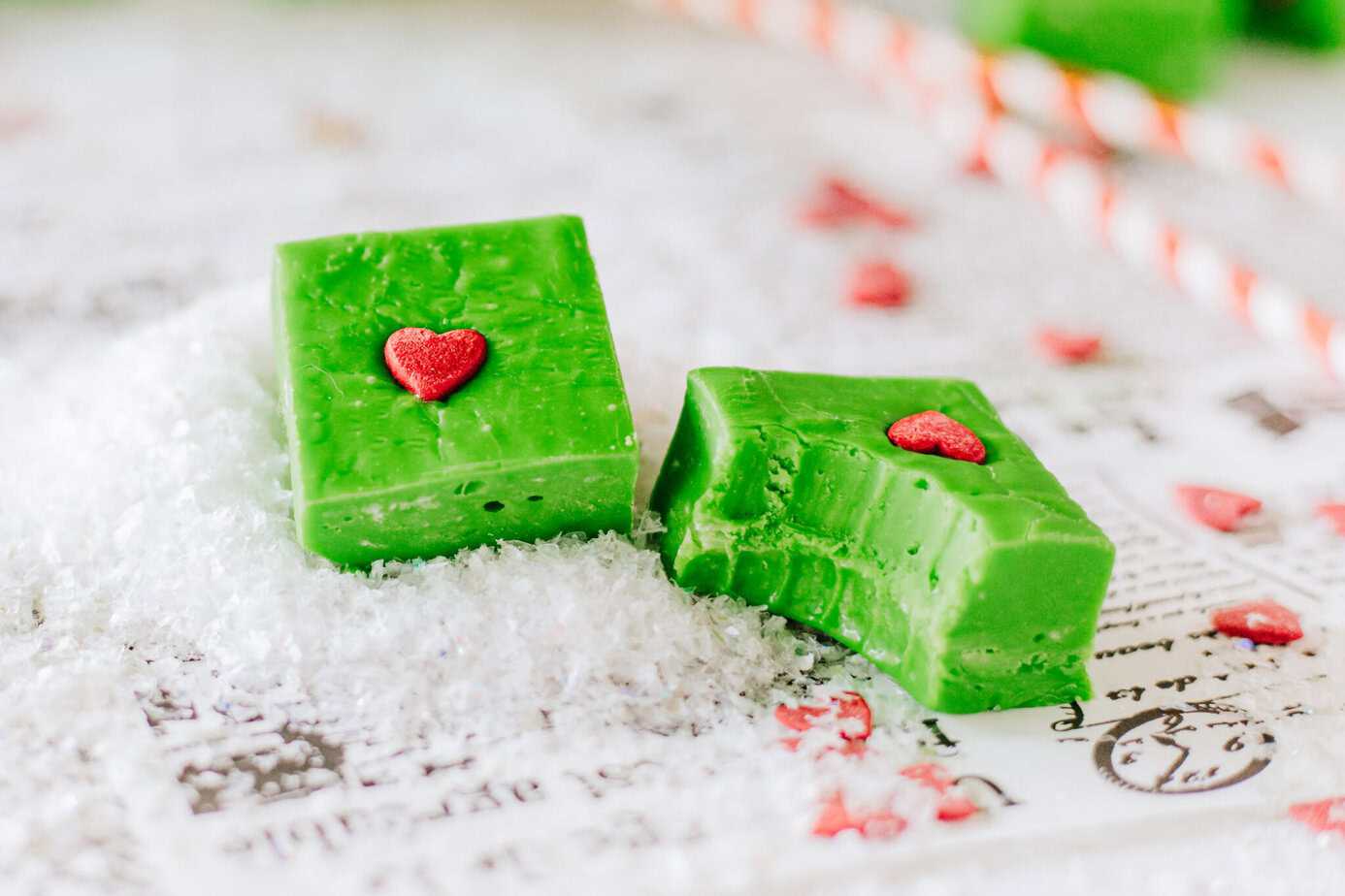 cubes of green Grinch Fudge