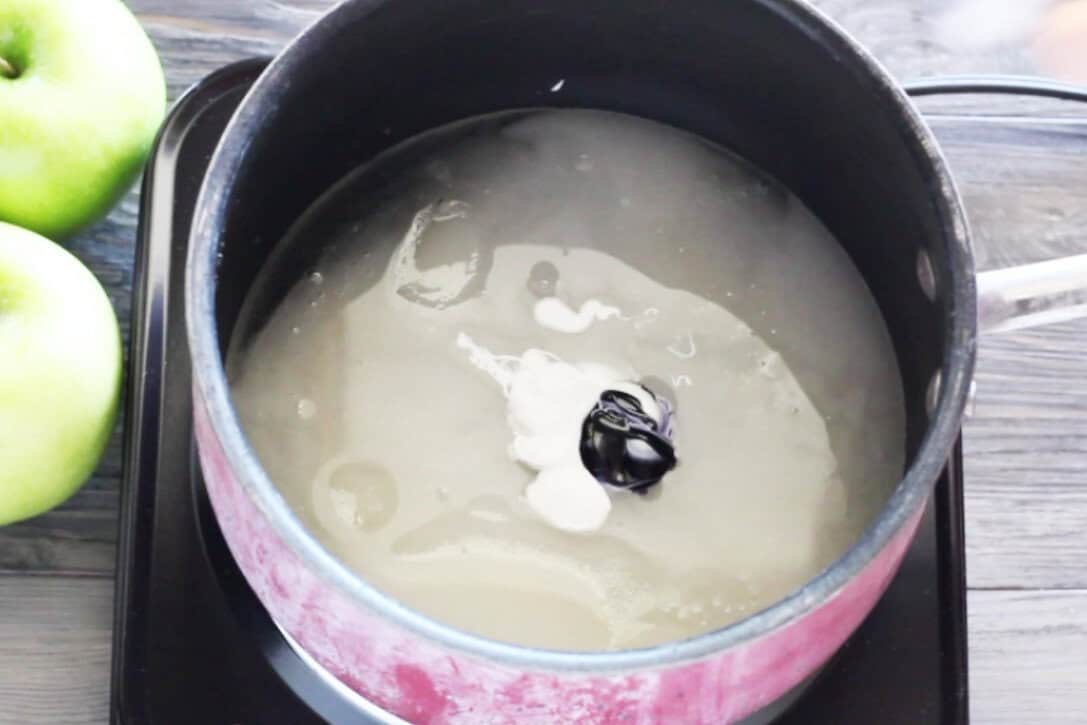 food coloring added to the saucepan