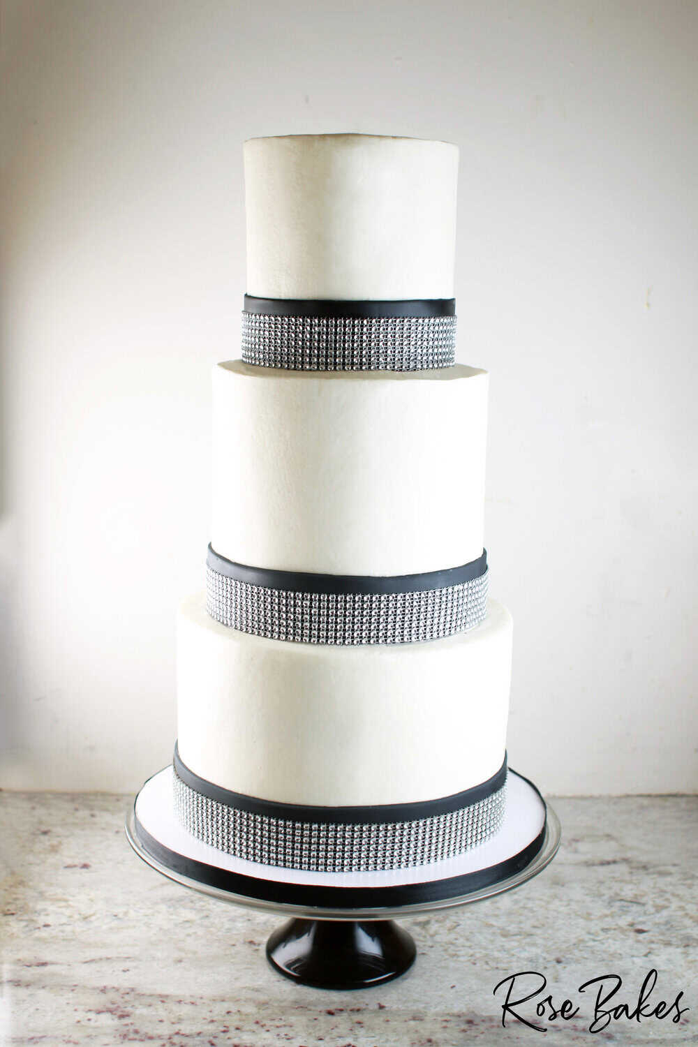 black fondant with rhinestones wedding cake