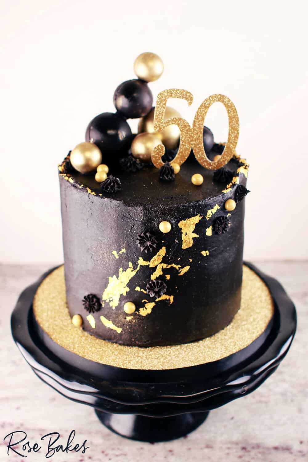 black and gold birthday cake