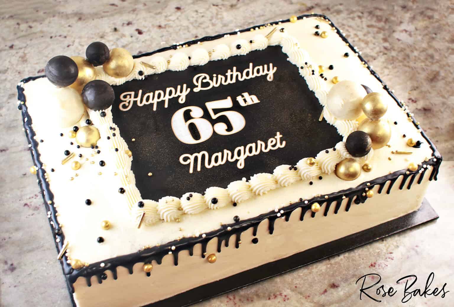 black and gold sheet cake