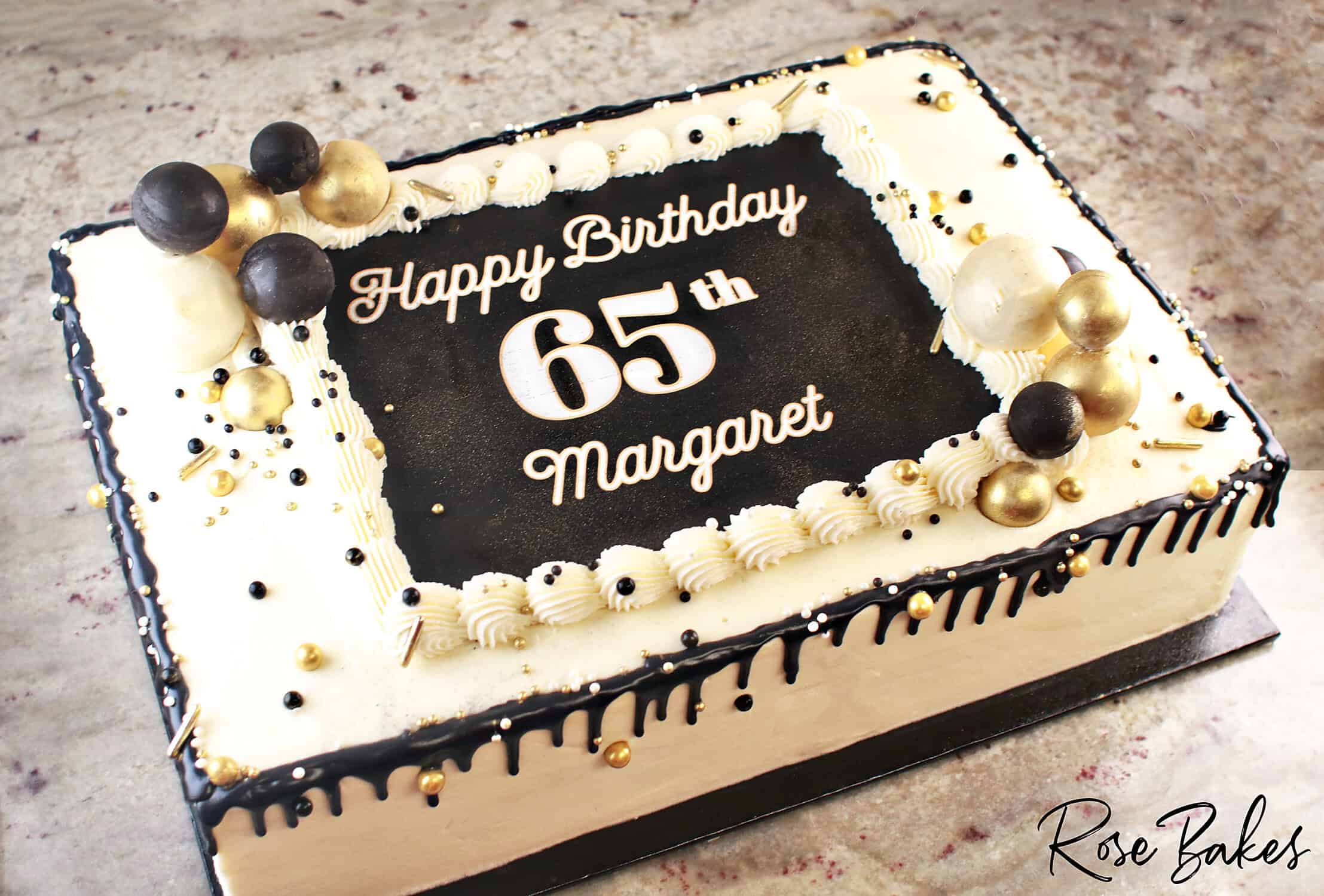 black and gold sheet cake