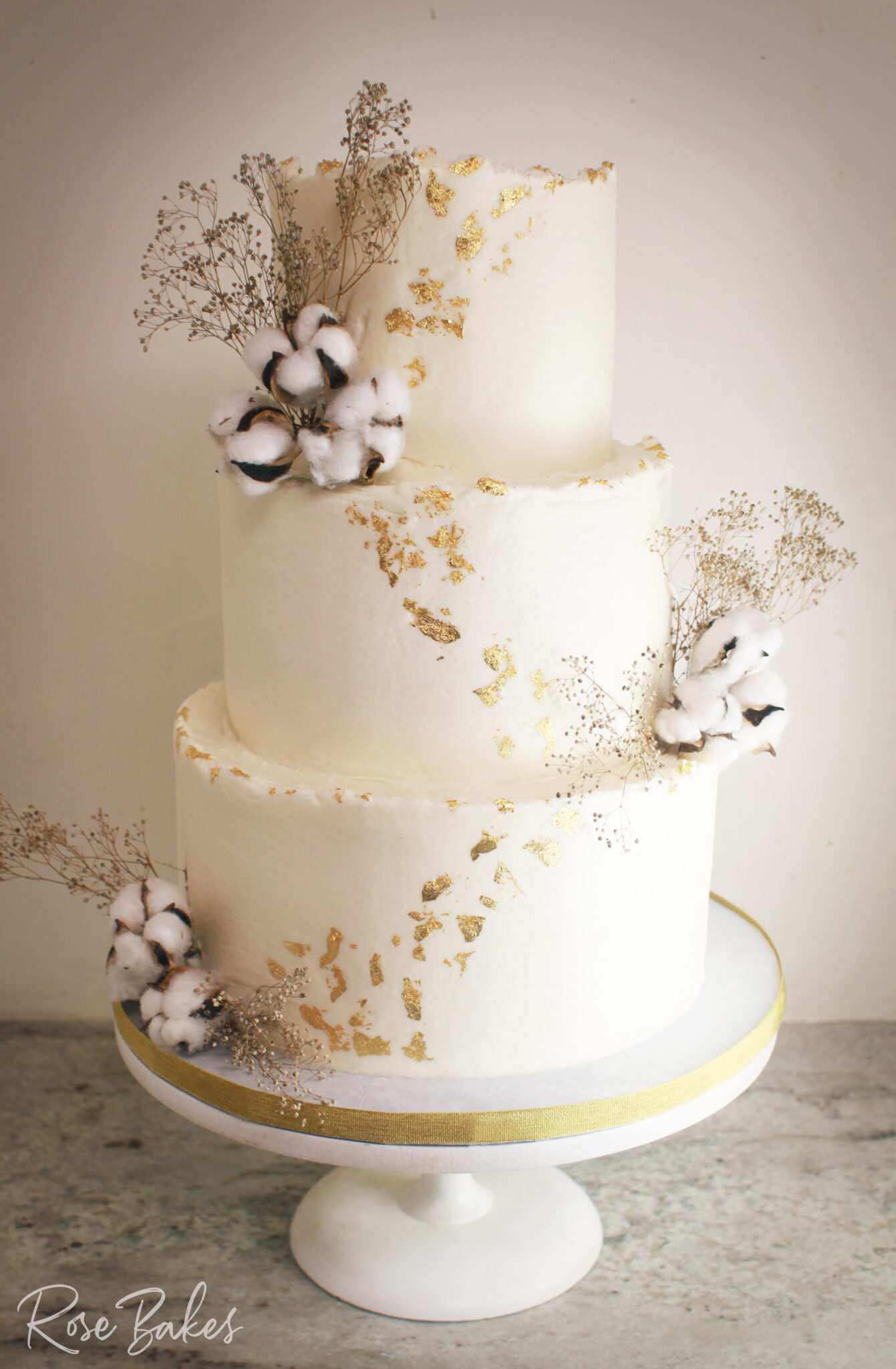 Cotton Ball Wedding Cake with Gold