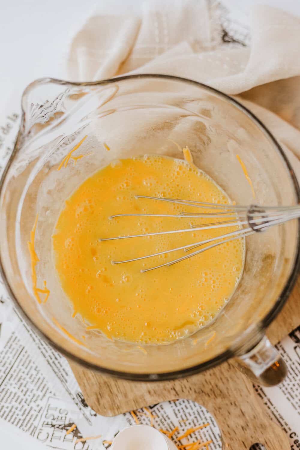 whisked eggs and cheese