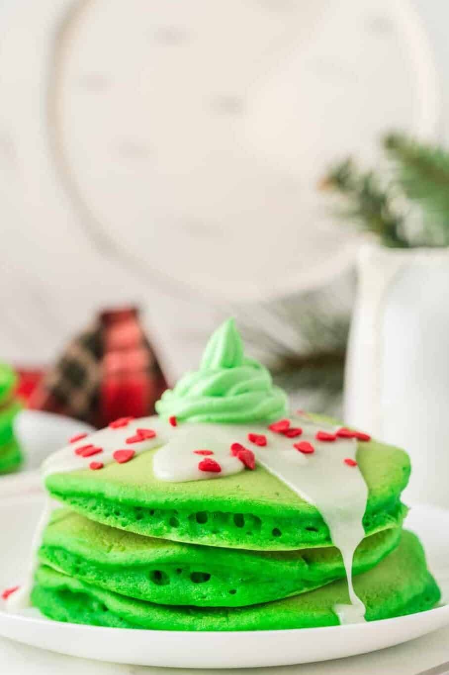 sprinkles on Grinch pancakes
