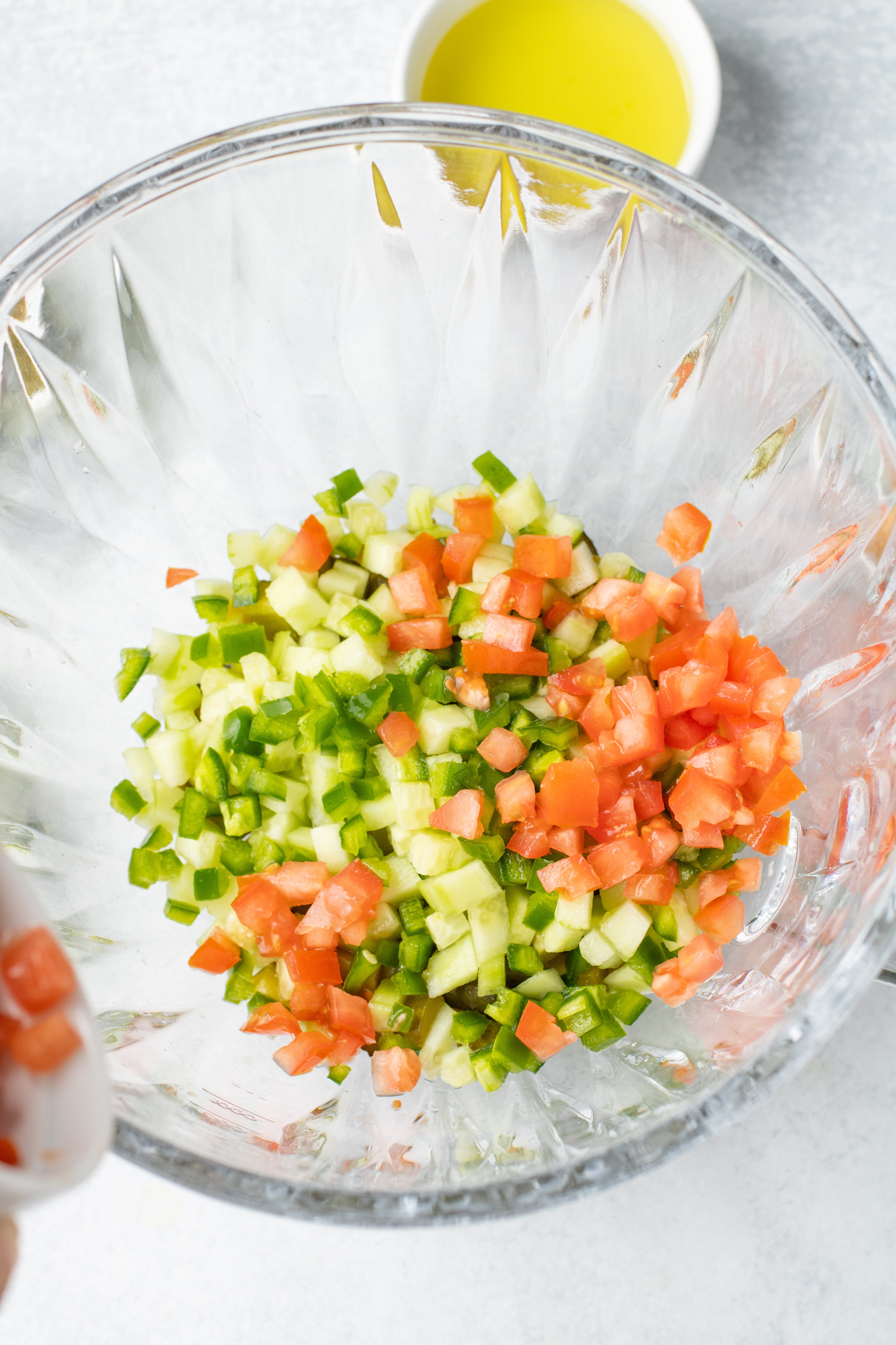 diced roma tomatoes added to pickle salsa