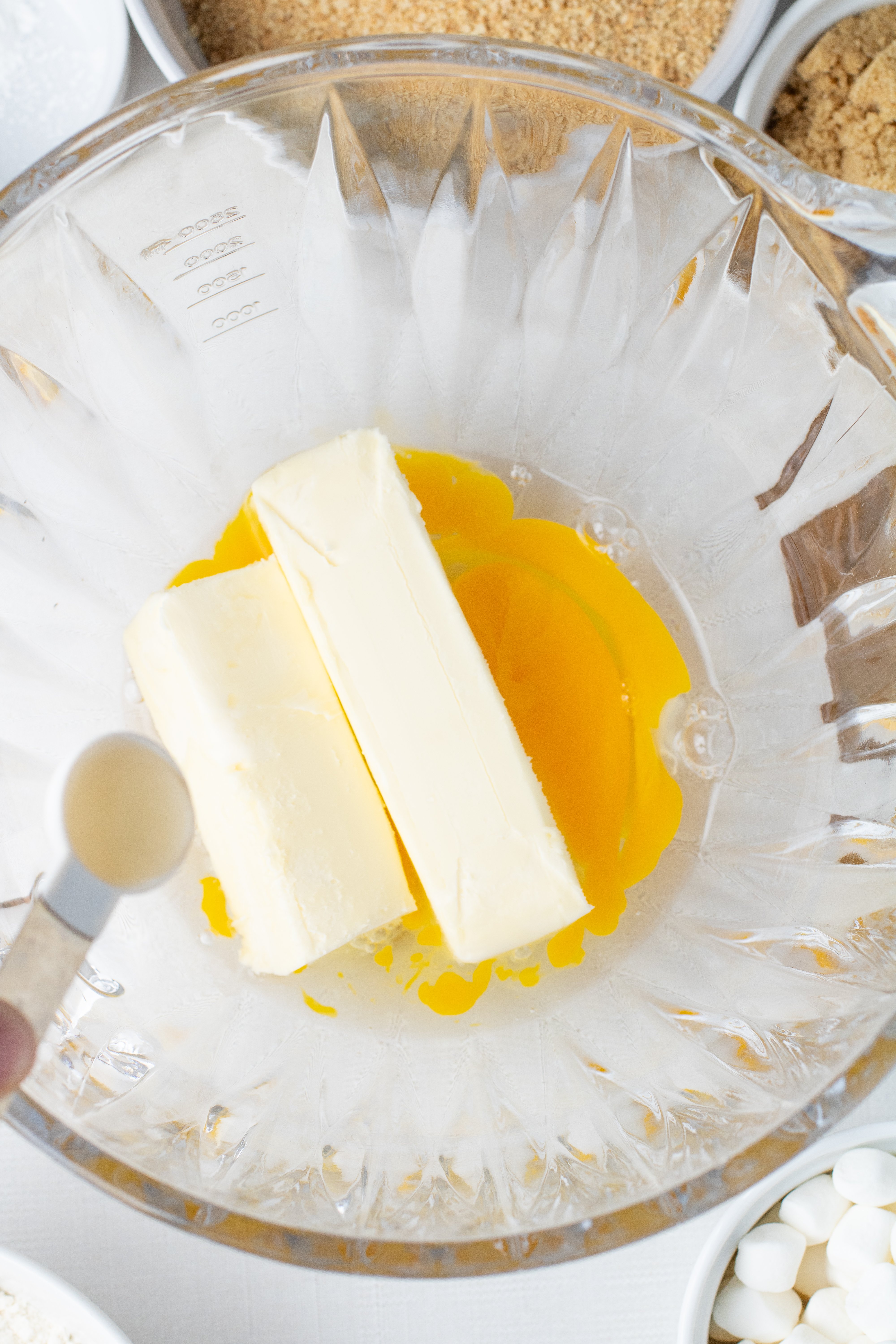 eggs and butter in a mixing bowl