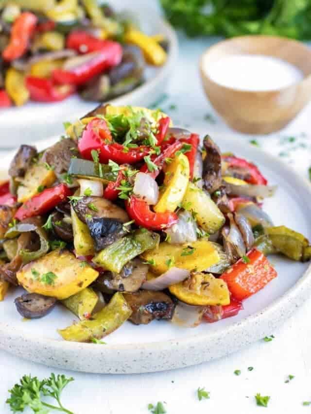 Roasted peppers, mushrooms, onions, squash.