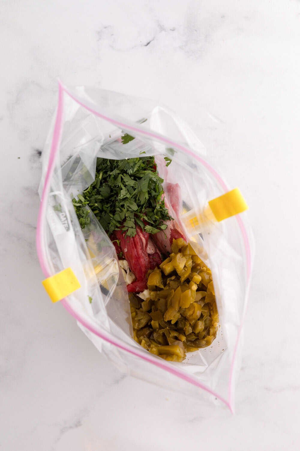 carne asada marinade ingredients in ziploc bag