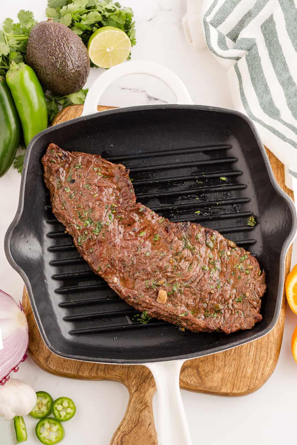 carne asada steak in skillet
