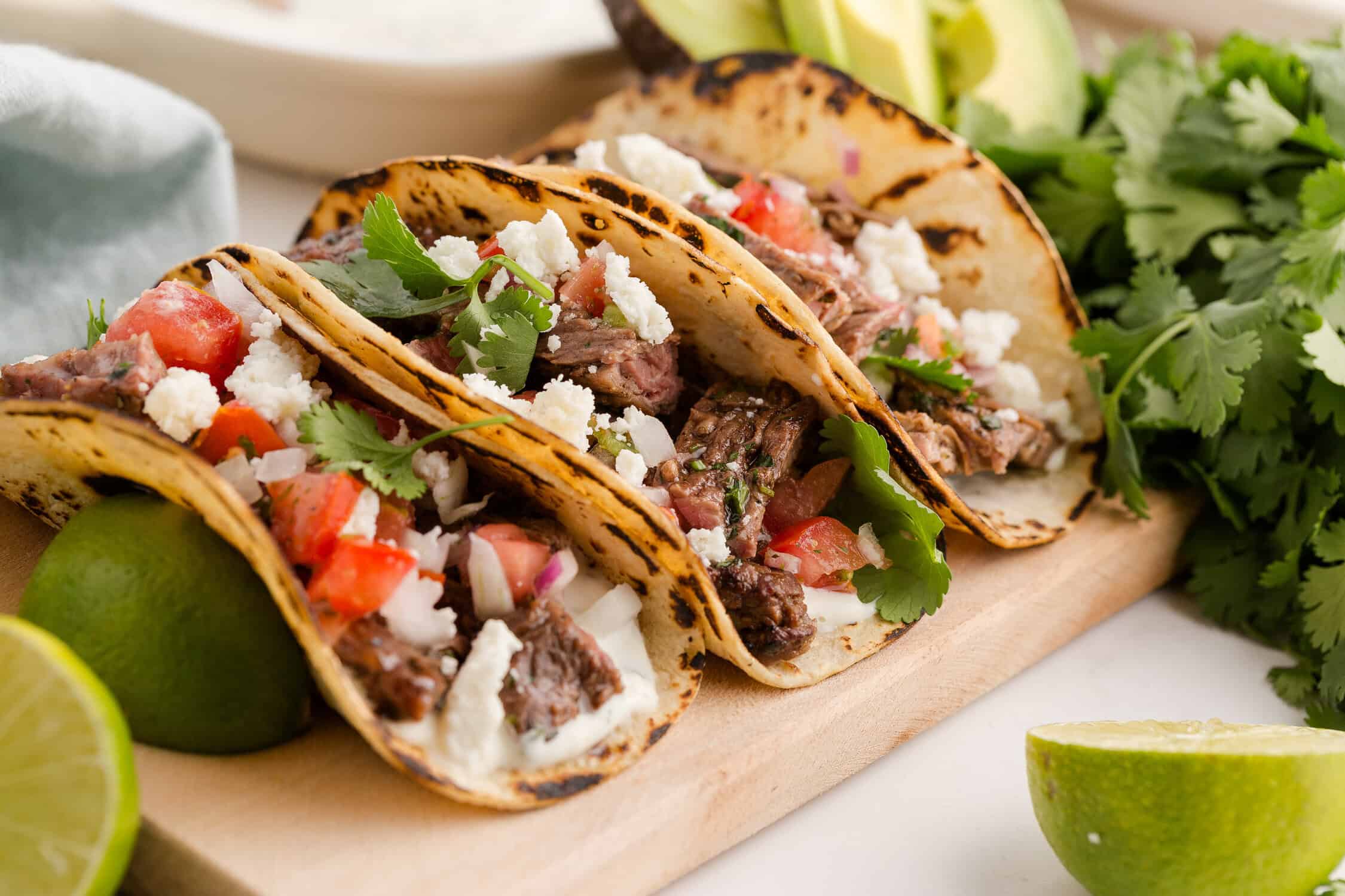 carne asada tacos with fresh avocado