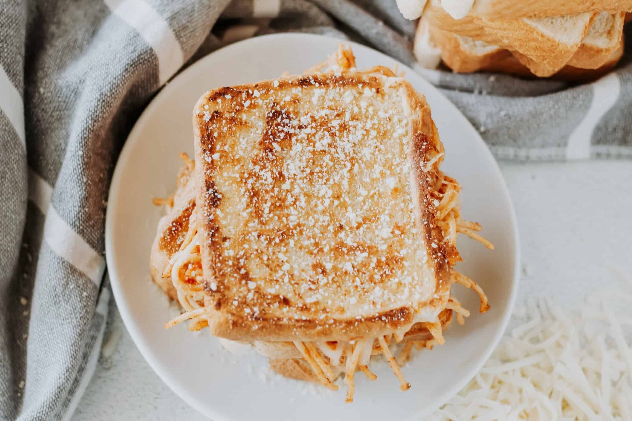finished spaghetti grilled cheese