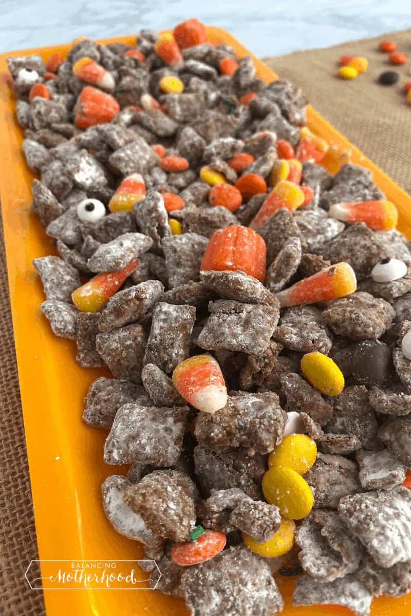 Halloween Puppy Chow with Candy Corn