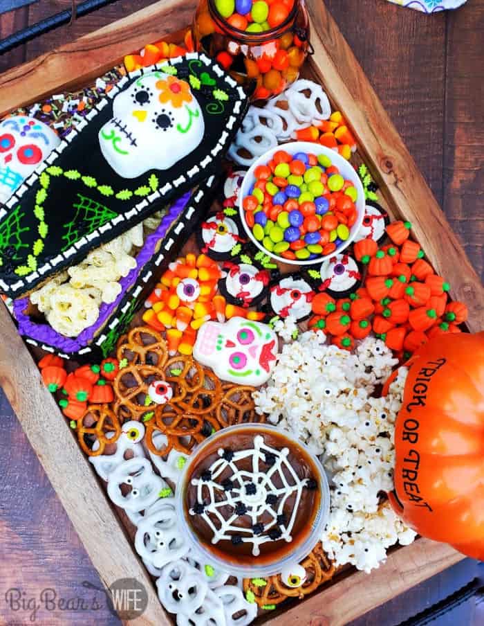 colorful spooky snack board